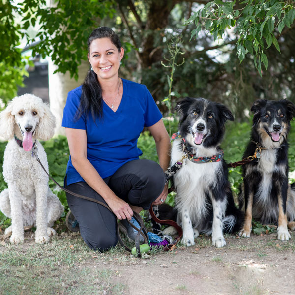 Kelly with her 3 dogs